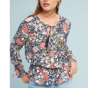 ANTHROPOLOGIE Maeve  Floral Begonia Peasant Top
